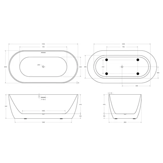 Акриловая ванна BELBAGNO BB413-1700-800