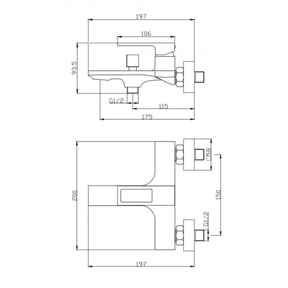 Смеситель для ванны и душа BelBagno LUCE LUC-VAS-CRM