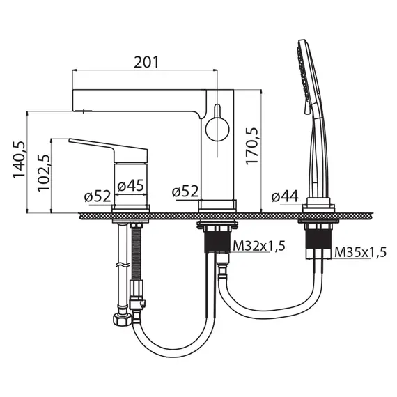 Смеситель на борт ванны BelBagno DELTA DEL-BVD3-BORO