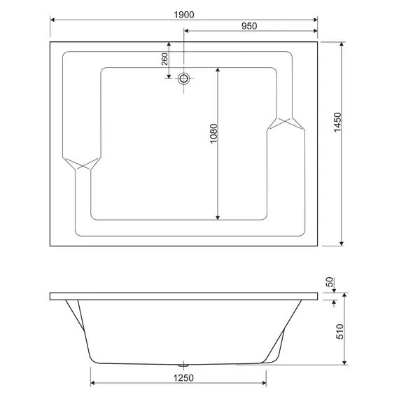 Акриловая ванна CEZARES PLANE_DUO-190-145-51-W37  190х145