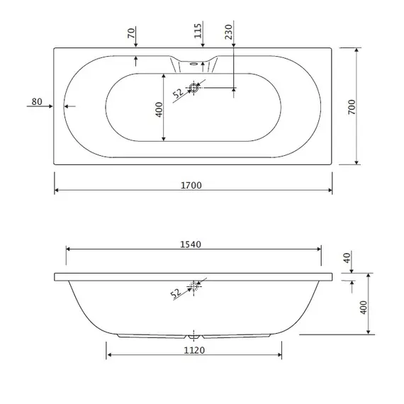 Акриловая ванна CEZARES CALISTO-170-70-45-W37  170х70