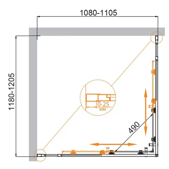 Душевой уголок CEZARES MOLVENO-AH-22-P-Cr УГЛОВОЙ