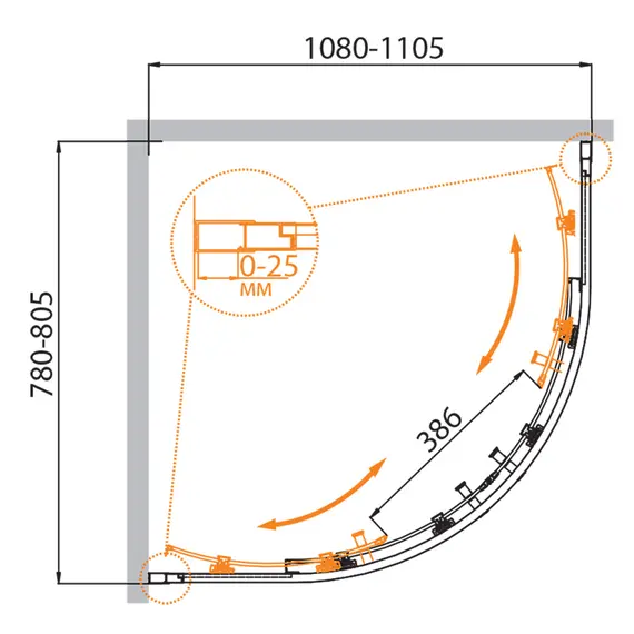 Душевой уголок CEZARES MOLVENO-RH-2-P-Cr