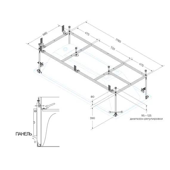 Металлический каркас  CEZARES PLANE-190-80-MF-R 190х80
