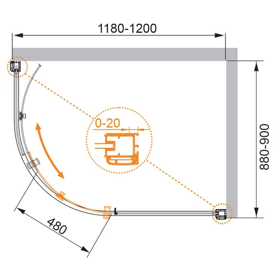 Душевой уголок CEZARES ANIMA-W-RH-1-120/90-C-Cr   120х90