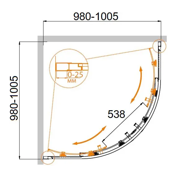 Душевой уголок CEZARES MOLVENO-R-2-C-Cr-IV