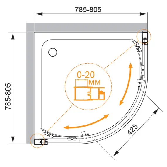 Душевой уголок CEZARES MOMENTO-R-2-C-Cr
