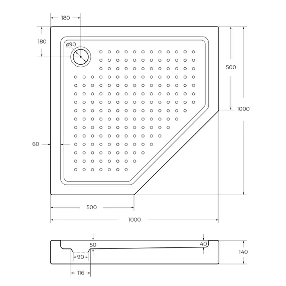 Акриловый поддон CEZARES TRAY-A-P-100-15-W