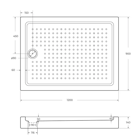 Акриловый поддон CEZARES TRAY-A-AH-120/90-15-W0  без сифона
