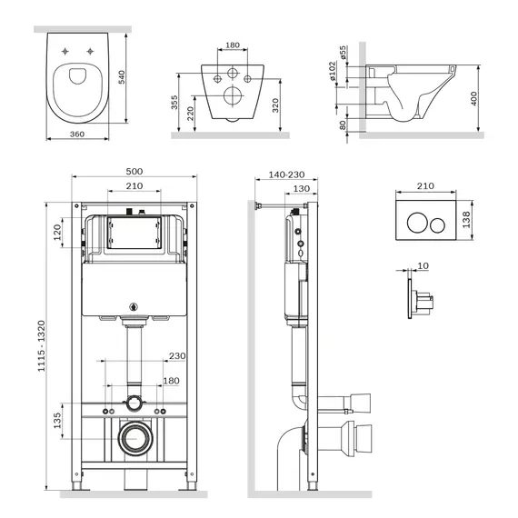 AM.PM Инсталл с клав Pro L белый с подв унит Inspire FlashClean с сид м/л