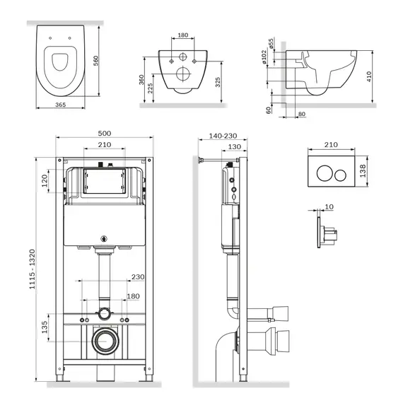 AM.PM Комплект инсталляция с клав Pro L белый с подвесным унитазом Awe с сид м/лифт