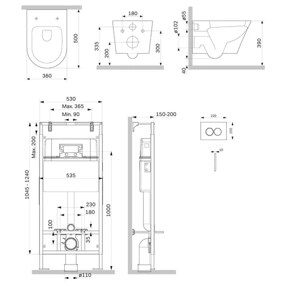 AM.PM Инсталляция MasterFit с клав L черн мат с подвес унит  SenseFlashClean с сид м/л