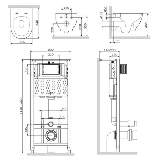 AM.PM Комплект инсталляция с клав Pro L белый с подвесным унитазом Like FlashClean с сид м/л