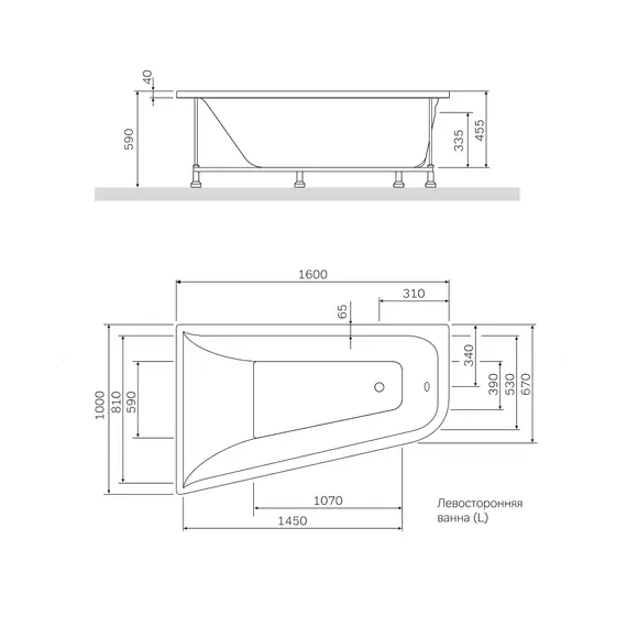 AM.PM Ванна акриловая spirit  ассиметричная 160x100, без слива/перелива, левая