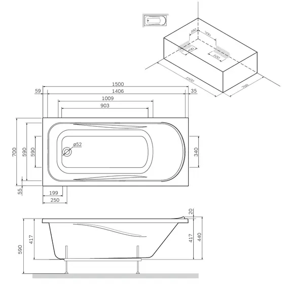 AM.PM Sense New, ванна акриловая А0