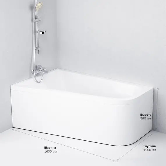 AM.PM Ванна акриловая spirit  ассиметричная 160x100, без слива/перелива, левая
