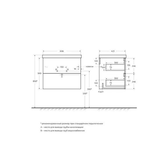 Тумба с раковиной подвесная BelBagno DUE Bianco Lucido
