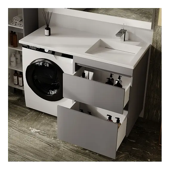 Тумба подвесная с раковиной "Даллас ЛЕОН 120", Люкс серая, PLUS