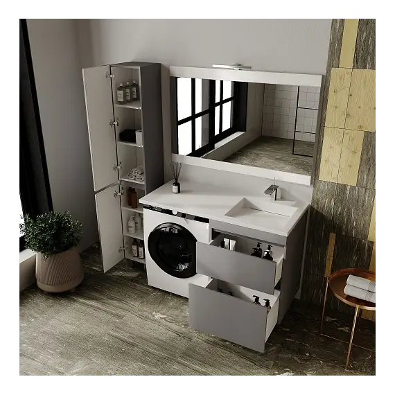 Тумба подвесная с раковиной "Даллас ЛЕОН 120", Люкс серая, PLUS