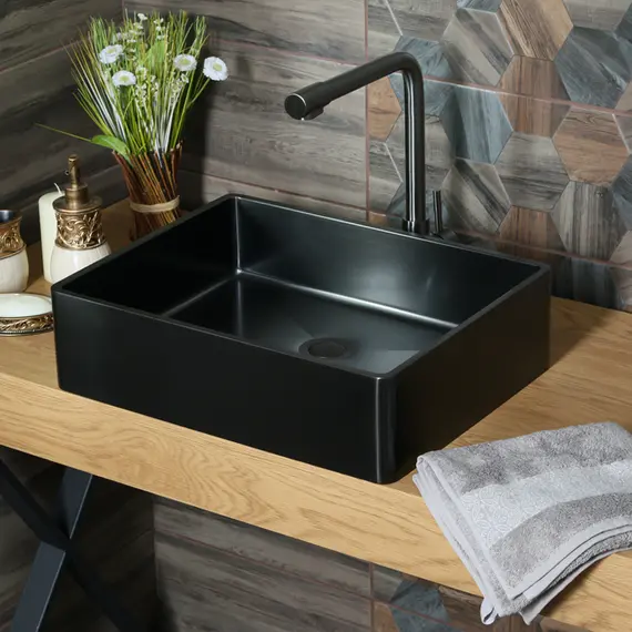 Раковина D4837B Castle MELANA ProfLine 1,2 мм черная накладная, Сифон, донный клапан