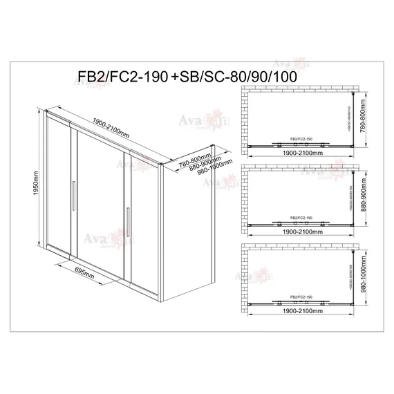 Душевой уголок AvaCan FB2 матовое с рисунком/черный