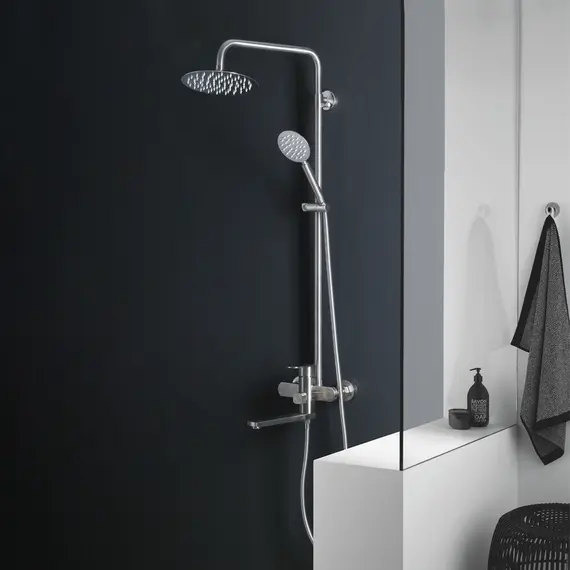 Душевая система MELANA-610307 Stello нерж.сталь, с тропическим душем, лейкой и смесителем