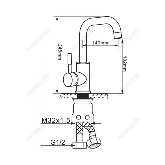 Смеситель д/кухни MELANA-F6102 нерж.сталь, однорычажный, сатин