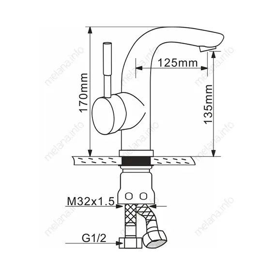 Смеситель д/ум MELANA-F6105 нерж.сталь, однорычажный, сатин, литой излив
