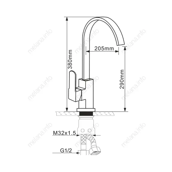 Смеситель д/кухни MELANA-F8112 нерж.сталь, однорычажный, сатин, высокий излив