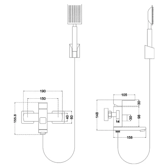 Смеситель д/ванны MELANA-610205 Cubo нерж.сталь, однорычажный, сатин, литой излив