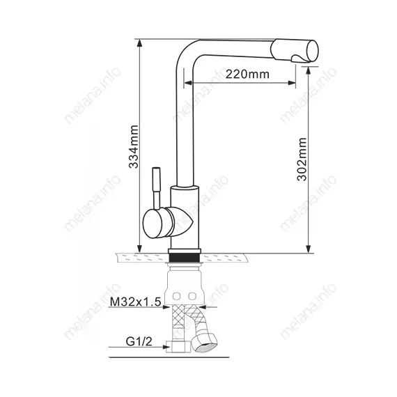 Смеситель д/кухни MELANA-F8107 нерж.сталь, однорычажный, сатин, высокий излив