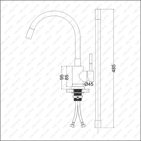 Смеситель д/кухни MELANA ELASTICO-610401B нерж.сталь, однорычажный, гибкий излив, сатин+черный