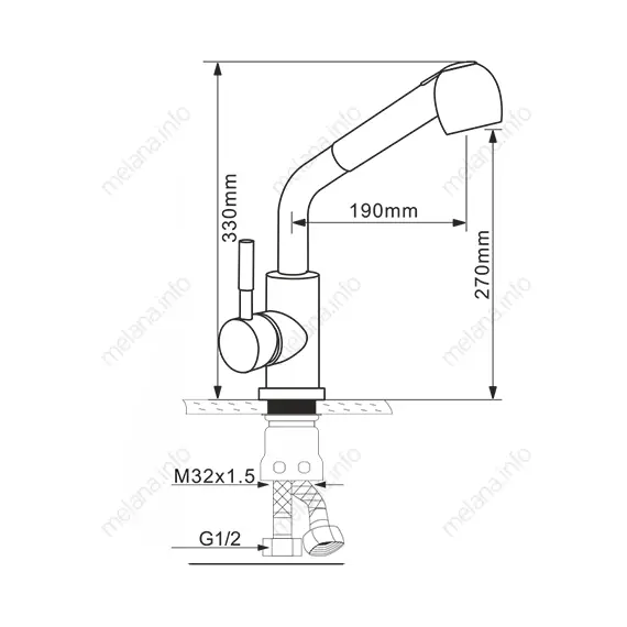 Смеситель д/кухни MELANA-F8109 нерж.сталь, однорычажный, сатин, вытяжной излив