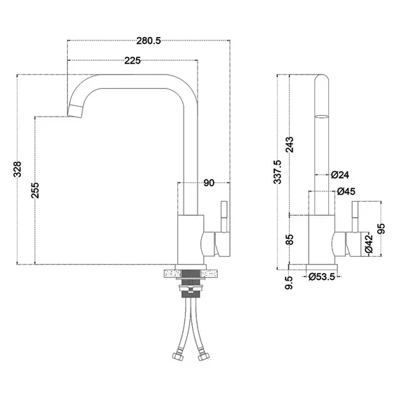 Смеситель д/кухни MELANA-610104 Tondo нерж.сталь, однорычажный, сатин, литой излив
