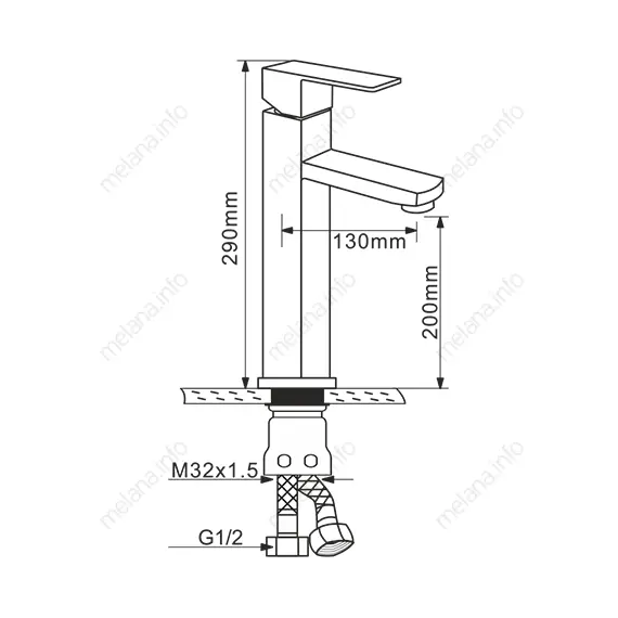 Смеситель д/ум MELANA-F6110 нерж.сталь, однорычажный, сатин, литой излив