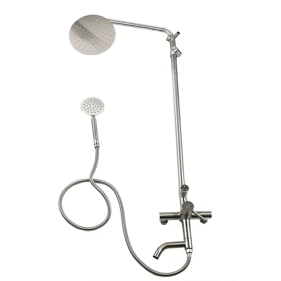 Душевая система MELANA-610107 Tondo нерж.сталь, с тропическим душем, лейкой и смесителем