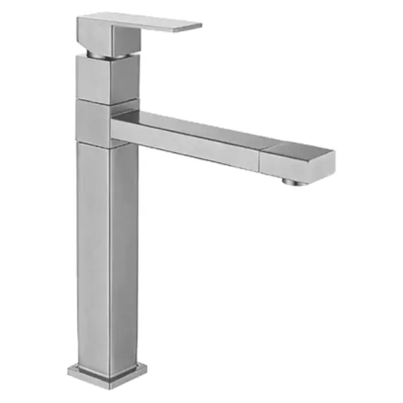 Смеситель д/кухни MELANA-610203 Cubo нерж.сталь, однорычажный, сатин, литой излив