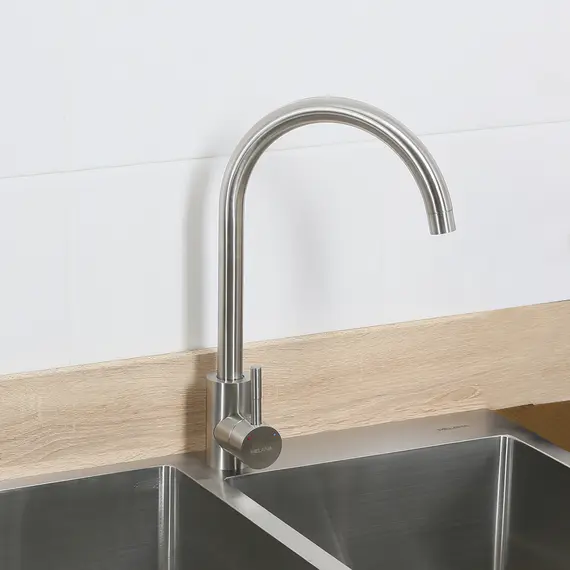 Смеситель д/кухни MELANA-610103 Tondo нерж.сталь, однорычажный, сатин, литой излив