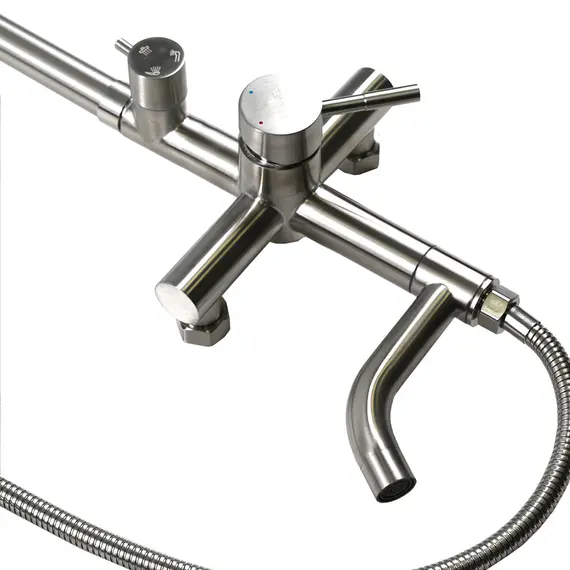 Душевая система MELANA-610107 Tondo нерж.сталь, с тропическим душем, лейкой и смесителем