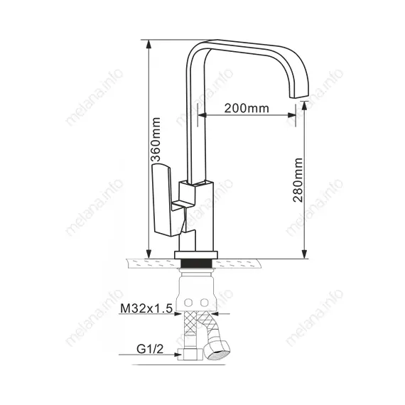 Смеситель д/кухни MELANA-F8113 нерж.сталь, однорычажный, сатин, высокий излив