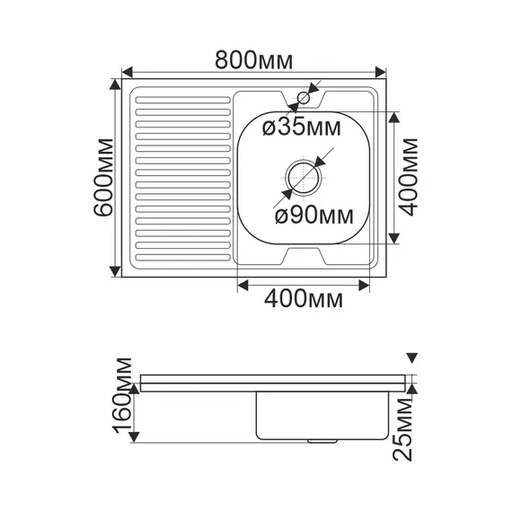 Мойка 8060 L/R MELANA 0,4/0.6/0.8/160 накладная