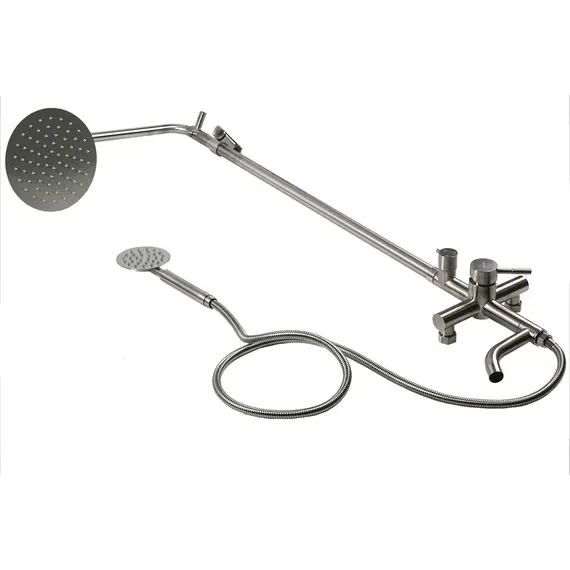 Душевая система MELANA-610107 Tondo нерж.сталь, с тропическим душем, лейкой и смесителем