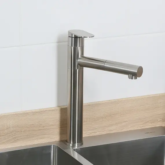 Смеситель д/кухни MELANA-610303 Stello нерж.сталь, однорычажный, сатин, вытяжной излив