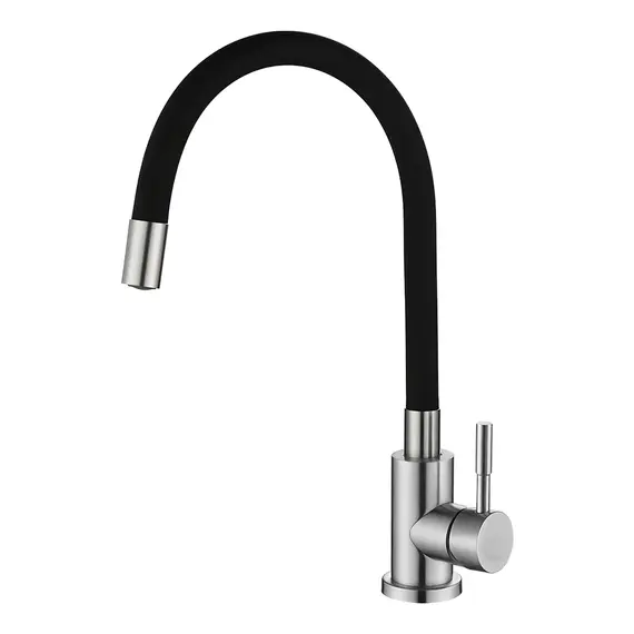 Смеситель д/кухни MELANA ELASTICO-610401B нерж.сталь, однорычажный, гибкий излив, сатин+черный