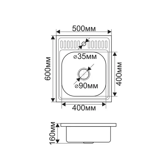 Мойка 5060 MELANA 0,4/0,6/0,8/160 накладная