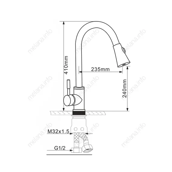Смеситель д/кухни MELANA-F8110 нерж.сталь, однорычажный, сатин, вытяжной излив
