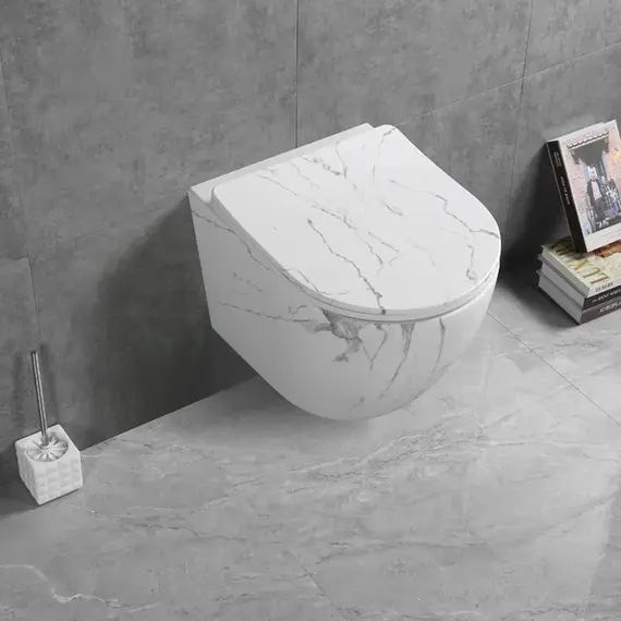 Унитаз SELLA Aria Tornado MMW Ceruttispa CT9532   подвесной безободковый белый мрамор матовый