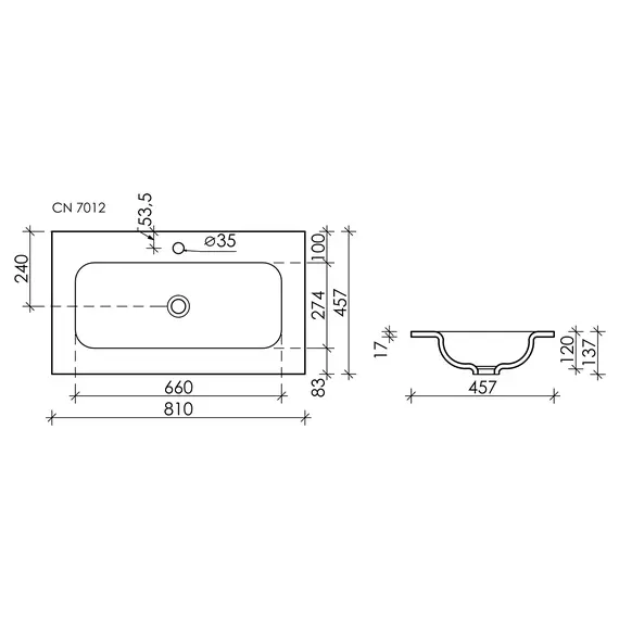 Раковина накладная Ceramica Nova Grace c отверстием под смеситель, 810*457*137мм
