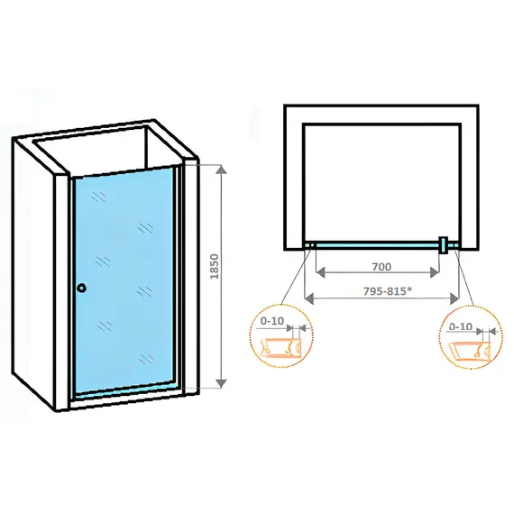 Дверь душевая  DE70/DE80/DE90  PARLY в нишу
