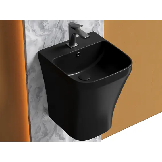 Раковина Ceramica Nova моноблок подвесная DION (Черный Матовый) с отверстием под смеситель, со сливом переливом